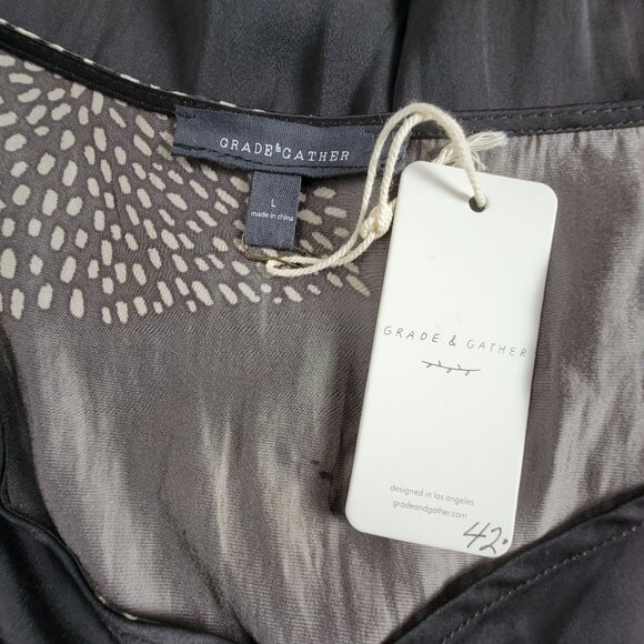 Grade & Gather Womens Black Printed V-Neck Balloon Sleeve Top Blouse Large New - Picture 3 of 9